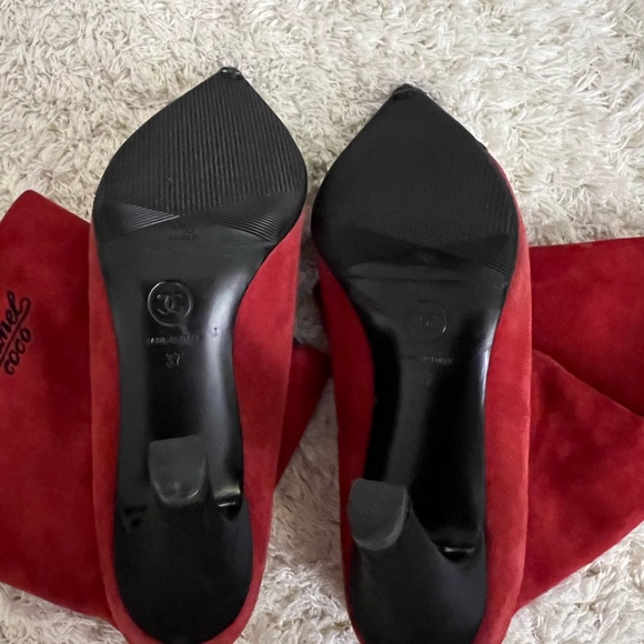 Chanel Gabrielle Boots Red Suede Coco Chanel Booties Size 7 - Picture 5 of 9